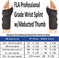 FLA Left Hand Large Wrist Splint w/Abducted Thumb Black Professional Grade