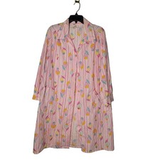 GAYMADE VINTAGE Pink Flowers funky Housecoat Dress Duster Pockets MED/LARGE