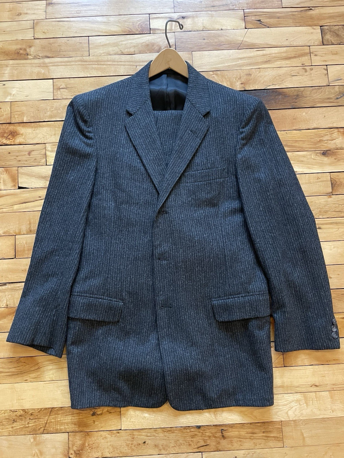3 Button Front Vintage 50s 60s Pinstripe Charcoal Black Suit 3 Button Men’s 42r 33x28 ...