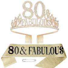 Gold 80th Birthday Tiara  Sash Set Happy 80th - Fabulous Decorations