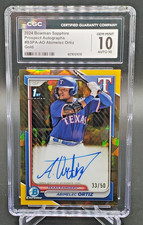 Abimelec Ortiz 2024 Bowman Chrome Sapphire 1st Gold Auto /50 Rangers Mint 10