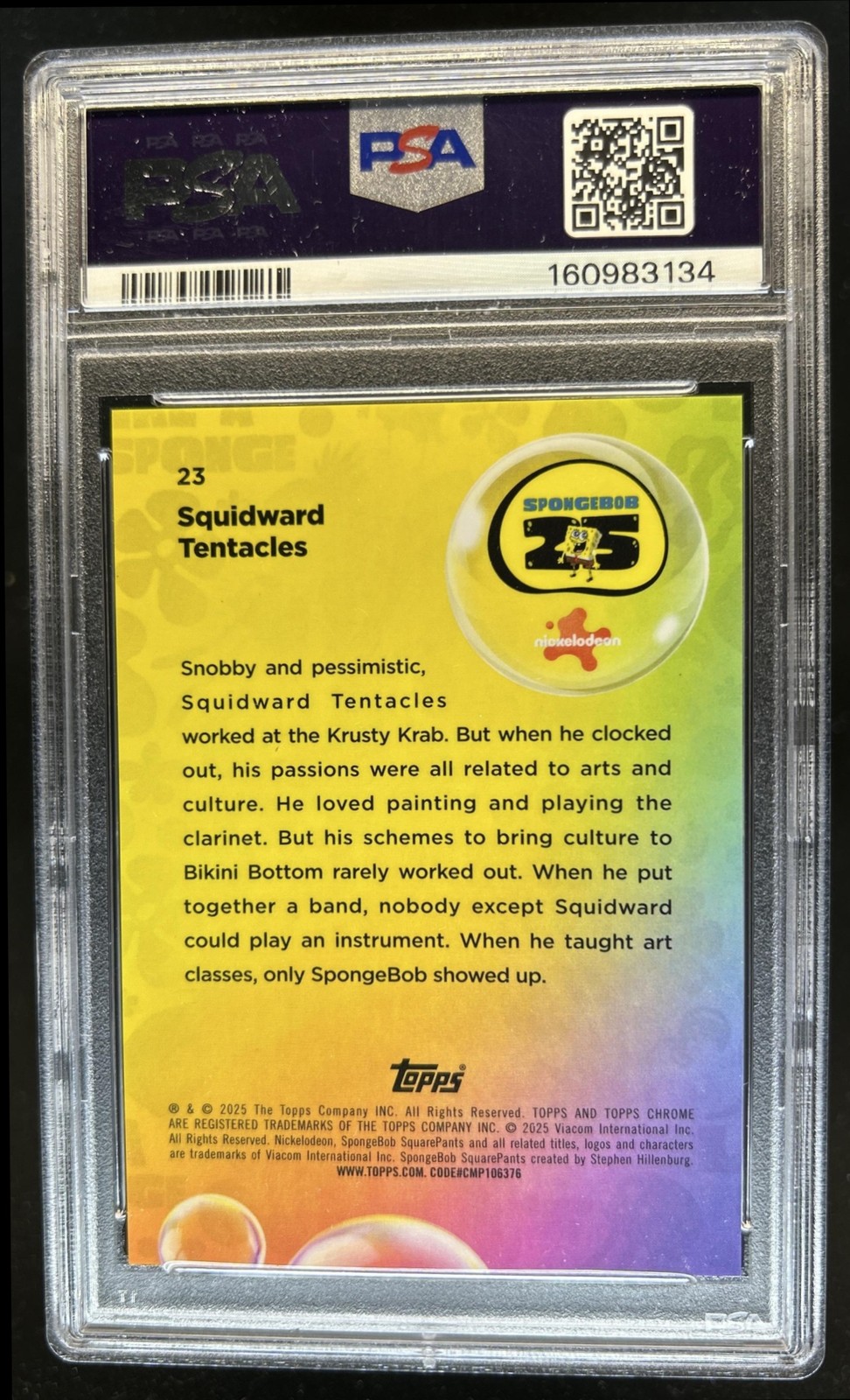 2025 Topps Chrome SpongeBob Sapphire Squidward Tentacles Orange #/25 PSA 10 view 2