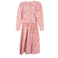 Vintage Laura Ashley Dress Size 8 Pink Floral Puff Sleeve Prairie Cottagecore
