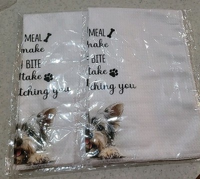 2 X Puppy Dog Kitchen Towel Cute & Funny I ll Be Watching You 16 x24 