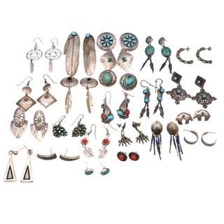 23 PAIR VINTAGE SOUTHWESTERN DANGLE DROP STUD EARRING LOT STERLING SILVER