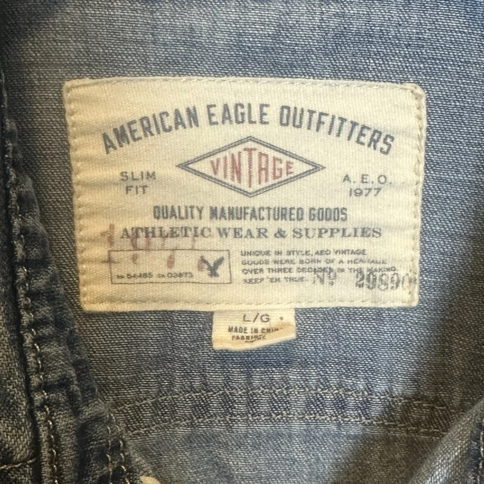 Camisa Western de mezclilla a presión American Eagle Pearl para hombre grande delgada envejecida unisex Foto 3 de 4