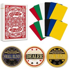 Poker Dealer Kit — Metal Dealer Button Set with 12-Pack Poker Cut Cards & Pla...