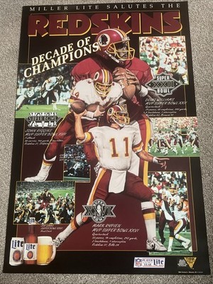 Washington Redskins Poster Super Bowl Doug Williams Mark Rypien Miller Beer MINT