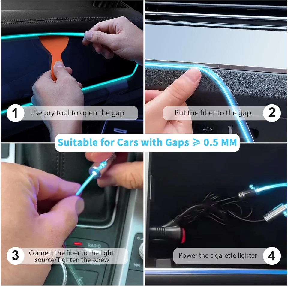 Striscia LED RGB per Interni Auto, 6 Meter, per Auto, Con App - Immagine 3 di 4