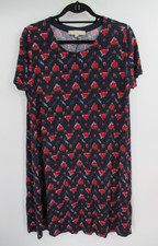 Loft Womens Dress XL Red Blue Geometric Stretch Casual Knit Ladies Short Sleeves