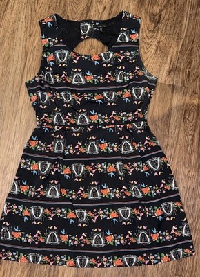 Juniors Women s Size Medium Black Dress with Bird Cages and Flowers