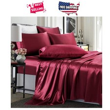 Satin Sheets Queen Size 6pc Set Burgundy Deep Pocket 15in Fitted 4 Pillowcases