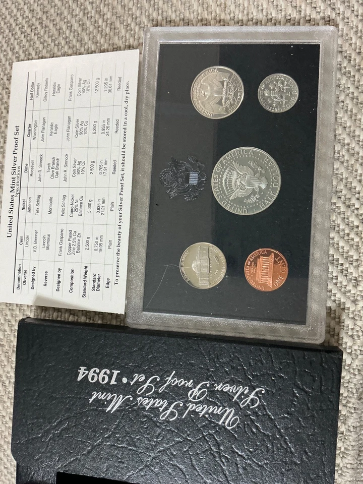 Juego de prueba 90 % plata medio dólar, cuarto y centavo Estados Unidos 1994-S como nuevo Foto 2 de 2