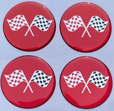 CORVETTE STYLE RED CROSSED FLAG Wheel Hub Center Cap STICKER DECAL 44mm Set