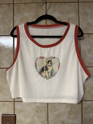 Women s Art Cat Kitten Heart Half Shirt, Artsy Boho Whimsy Casual Leisure, Sz XL