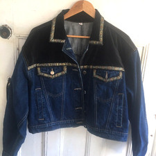 Vintage Denim Jacket Button Up Size 38 Fits 14 Womens Cropped Cowgirl Western