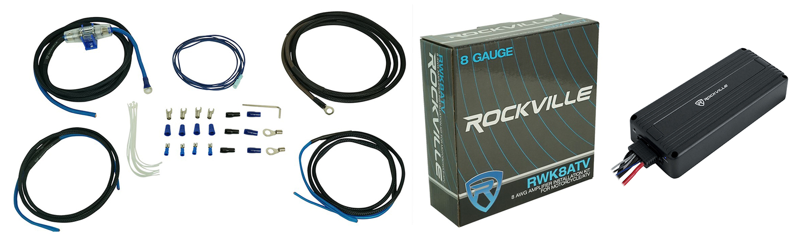 Rockville ATV220 2-канальный UTVмотоциклетный Bluetooth-усилитель IP65 Комплект проводов для усилителя