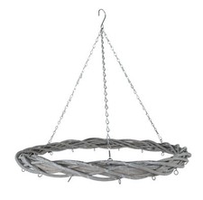 Deko Rattan Hängekranz mit Kette - Ø 60 cm - Holz Kranz mit Haken Zierschmuck