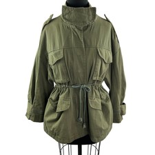 J.closet Olive Green Jacket Lined Mock Neck Drawstring Pockets Snaps Full Zip