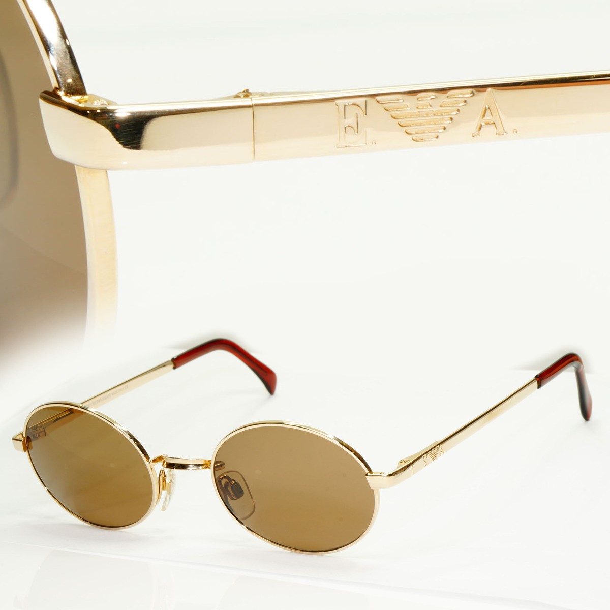 Emporio Armani Sunglasses 1997 Vintage Gold Brown Metal Oval 076