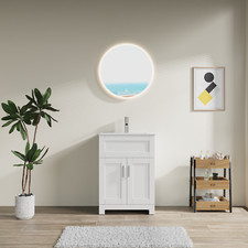 24" Freestanding Bathroom Vanity Cabinet Set w/Ceramic Laundry Sink Combo,White