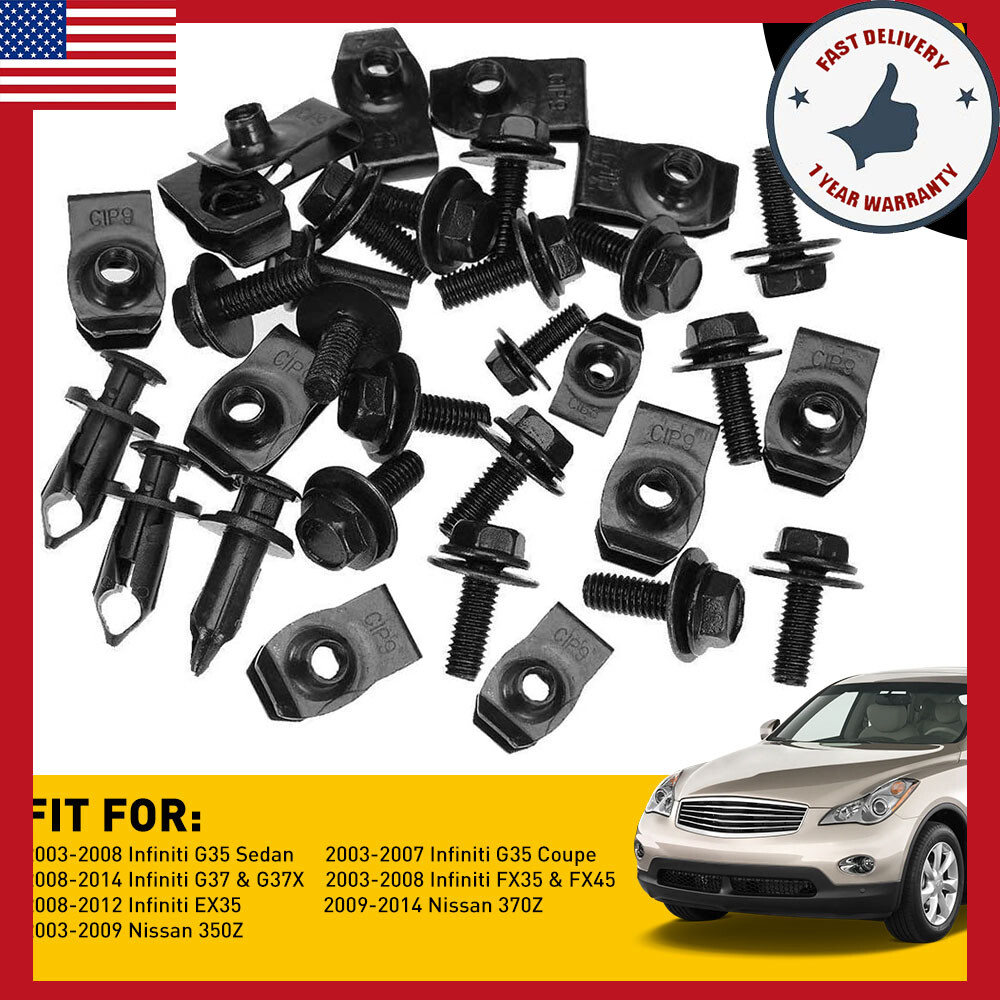 28pc Splash Shield Hardware Kit for Car Engine Bumper with Bolts Screws Clips Rivets EXS