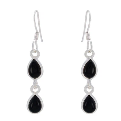 Onyx-Eleganz in Silberohrringen, die Glamour ausstrahlen. 925er Silberohrring - Bild 1 von 4