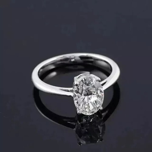 2Ct Oval-Cut VVS1 Moissanite Solitaire Engagement Ring 14K White Gold Plated - Picture 3 of 5