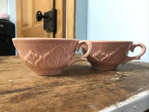 Vintage Steubenville Woodfield Teacup Set of 2 Replacement Cup Salmon Coral Pink