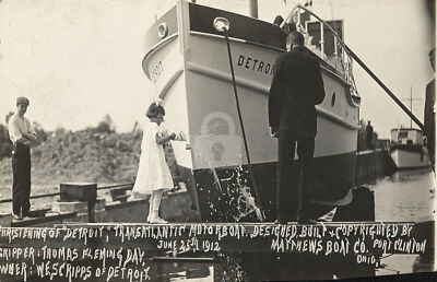 Detroit, transatlantic motorboat Port Clinton OH 1912 RPPC Postcard Copy
