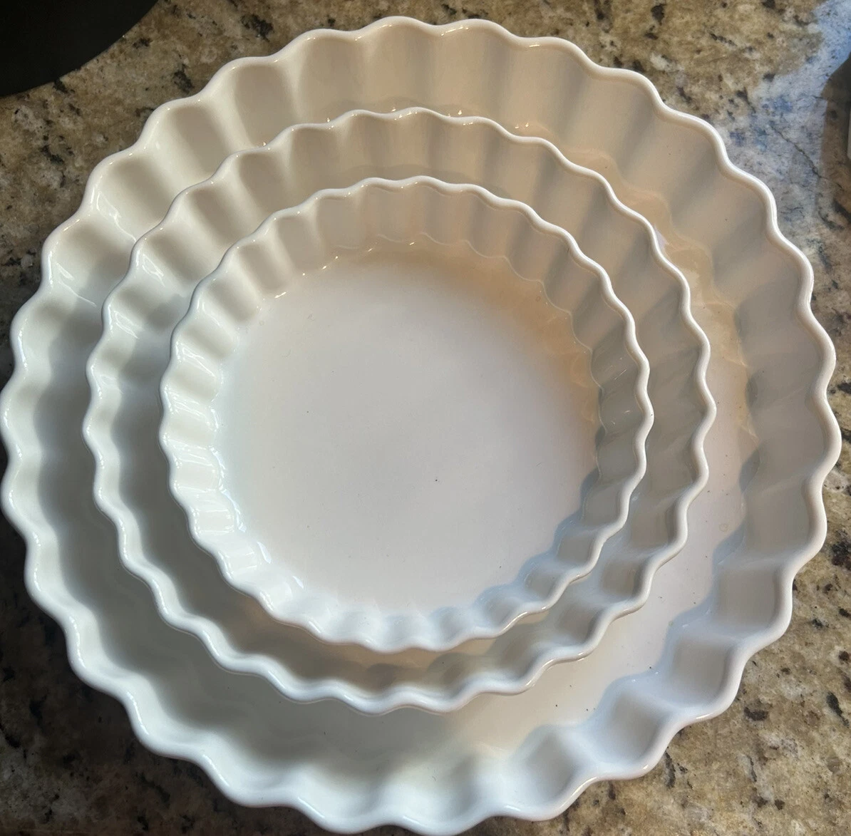 White Ceramic Pie Dishes -Set Of 3