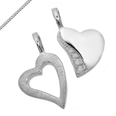 Pendant Heart Necklace Pendant with Cubic Zirconia Double Heart Chain 925 Silver