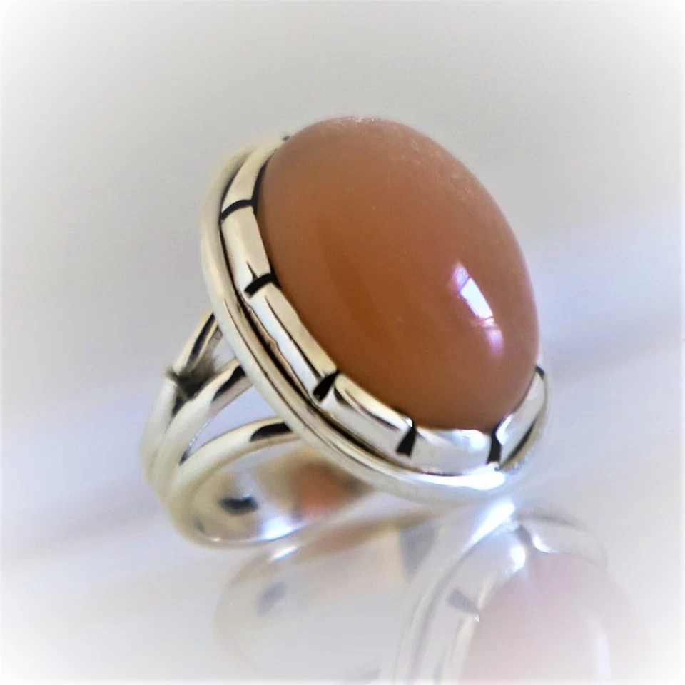 ANEL DE JOIAS DE PRATA ESTERLINA MACIÇA 925 PEDRA PRECIOSA NATURAL PEDRA DA LUA PÊSSEGO 3 A 12 - Imagem 2 de 4