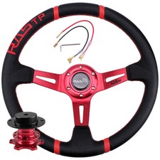 Red 14inch Deep Dish Drifting Racing Steering Wheel Red Quick Release Adapter