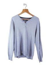NEXT, GREY KNITTED COTTON V NECK SWEATER, SIZE LARGE, VGC