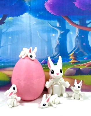 5pcs 3D Printed Mini Rabbit Bunny with Egg,  Articulated Mini Rabbit Fidget Toys