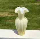 Fenton Topaz Yellow Spiral Optic Ovrlay Vase - 11 1/2 inches tall