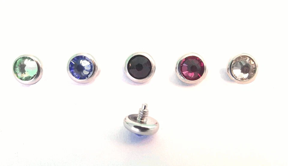 DCTATTOO 316L CZ GEM **DERMAL** PIERCING ANCHOR HEAD top -CIRCLE- Choose Colour - UK!