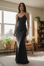 Rumored Low Tide Maxi Slip Dress Black Satin Romantic Whimsgoth Sz S Dark Fairy
