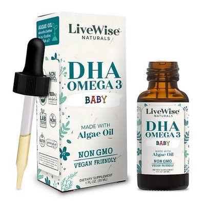 LiveWise Naturals DHA Omega 3 Drops for Kids - Vegan 1 Fl Oz (Pack of 1) 