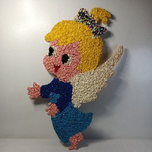 Vintage Melted Plastic Popcorn Angel Christmas Holiday Decor 20" Blue Pink