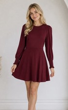 LOFT Womens Fit & Flare Mini Dress Size 0 Smocked Cuffs Soft Stretch Knit $79