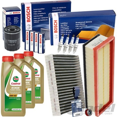 BOSCH FILTERSET+CASTROL 5W40 ÖL passend für FIAT 500 PANDA LANCIA YPSILON 312