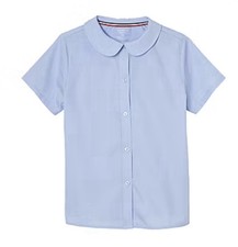 French Toast Girl's Light Blue Short Sleeve Modern Peter Pan Collar Blouse Sz 20