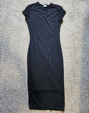 LimeBlue Black Solid Knit Bodycon Maxi Dress Short Sleeve Crew Neck Size S