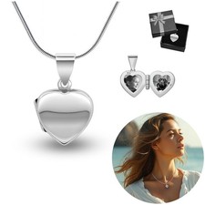 Herz-Foto-Medaillon echt 925 Silber Aufklappbares Amulett Kette Charm Anhänger 