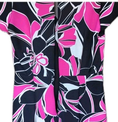 Milly Atalie Stencil Floral Mini Dress Size 6 Pink & Black Short Sleeve V Neck