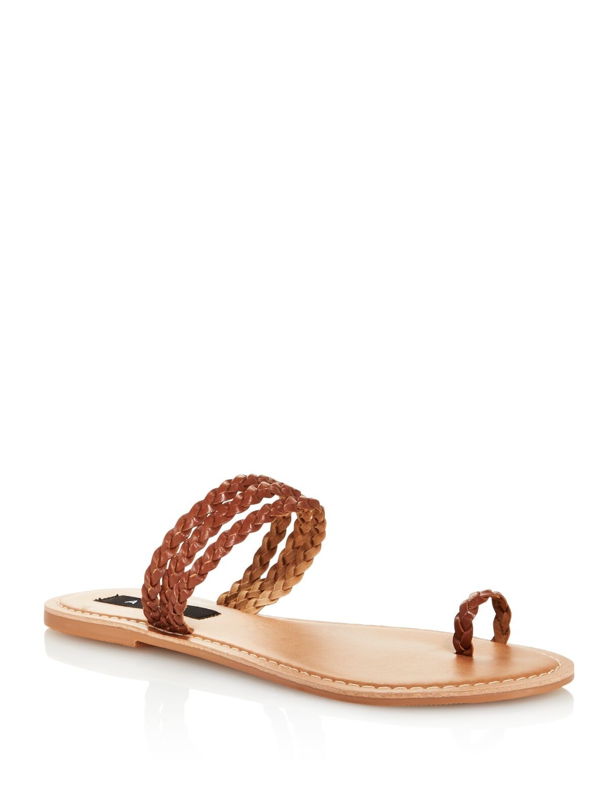 AQUA Womens Brown Braided Slay Open Toe Slip On Leather Gladiator Sandles 6.5