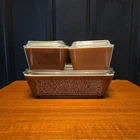 Vintage PYREX Refridgerator Woodland Set With Lids And Brown Refrigerator Dishes