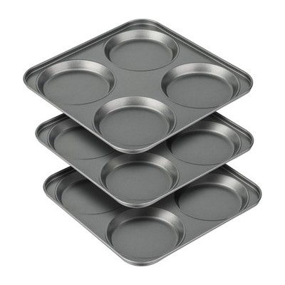 3 Pack Muffin Top Pan 4 Cup Hamburger Bun Non Stick Bakeware For Cakes Eggs